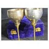 Brass Goblets - Pair in Purple Velvet Case