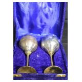 Brass Goblets - Pair in Purple Velvet Case