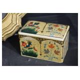 Gold Round Vanity Mirror & Floral Lacquer Boxes - 3-Piece Decor Set