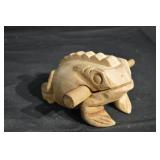 Frog Figurine - Hand-Carved Wood with Wand - Folk Art Decor