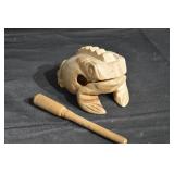 Frog Figurine - Hand-Carved Wood with Wand - Folk Art Decor