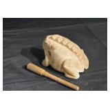 Frog Figurine - Hand-Carved Wood with Wand - Folk Art Decor