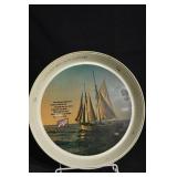 Schlitz Advertising Plate - Sailing Ship Scene, Round, with Wooden Display Box