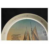 Schlitz Advertising Plate - Sailing Ship Scene, Round, with Wooden Display Box