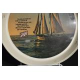 Schlitz Advertising Plate - Sailing Ship Scene, Round, with Wooden Display Box