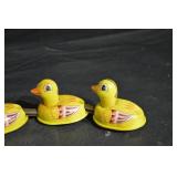 Vintage Duck Pull-Along Toy Set - 4 Yellow Rubber Ducks on Metal Rail