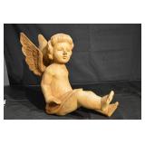 Wooden Angel Cherub Statue with Wings - Hand-Carved, 18 inches tall