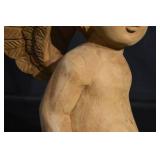 Wooden Angel Cherub Statue with Wings - Hand-Carved, 18 inches tall