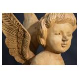 Wooden Angel Cherub Statue with Wings - Hand-Carved, 18 inches tall
