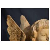 Wooden Angel Cherub Statue with Wings - Hand-Carved, 18 inches tall