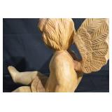 Wooden Angel Cherub Statue with Wings - Hand-Carved, 18 inches tall