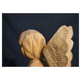 Wooden Angel Cherub Statue with Wings - Hand-Carved, 18 inches tall