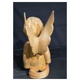 Wooden Angel Cherub Statue with Wings - Hand-Carved, 18 inches tall