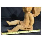 Wooden Angel Cherub Statue with Wings - Hand-Carved, 18 inches tall