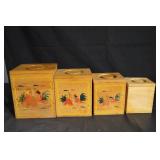 Wooden Canister Box Set - 4-Piece Hand-Painted Rooster Motif