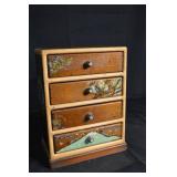Hand-Painted Mushroom House 4-Drawer Wood Jewelry Chest - Folk Art