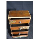 Hand-Painted Mushroom House 4-Drawer Wood Jewelry Chest - Folk Art