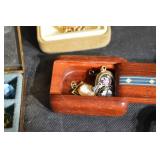 Pearl Necklace & Vintage Costume Jewelry Lot With Brooches, Earrings, Bracelet, Watch, Box & Figurine