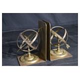 Brass Armillary Sphere Bookends - Vintage Pair