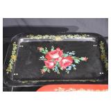 Vintage Floral Folding Tray Tables - Red & Black, Set of 2