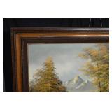Benny Original Art Landscape Painting - Mountain Lake Scene - Framed (44"x32")