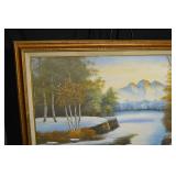 Landscape Painting - Original Art in Gold Frame, Snowy River Scene, 41.5 in W x 29.5 in H
