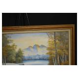Landscape Painting - Original Art in Gold Frame, Snowy River Scene, 41.5 in W x 29.5 in H