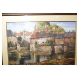 Duval Signed Riverside Village Landscape - Framed Wall Art (42.5"x32")