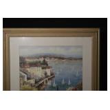 Peter Bell Seascape - Framed Coastal Town with Boats, 33.5 x 39.5 in