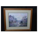 Framed Farm Scene Print - Barn, Horse & Carriage (26.5 x 22.5 in)