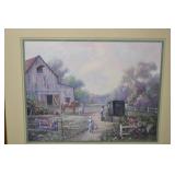 Framed Farm Scene Print - Barn, Horse & Carriage (26.5 x 22.5 in)