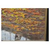 Autumn Forest Landscape Painting - Framed, Figure in Red (32.5x32.5)