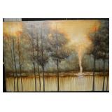 Landscape Painting - Trees by Water, 60 x 30 in