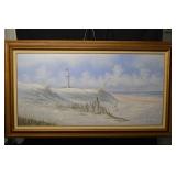 Seascape Painting - Lighthouse on Dunes, 56 x 32 in, Original, Signed