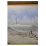 Seascape Painting - Lighthouse on Dunes, 56 x 32 in, Original, Signed