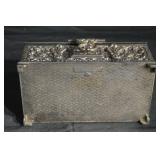 Ornate Floral Repoussé Jewelry Box - Silver-Tone Metal, Red Velvet Interior