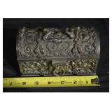 Ornate Floral Repoussé Jewelry Box - Silver-Tone Metal, Red Velvet Interior