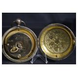Antique Brass Pocket Watch Alarm Clock with Engraved Case and Roman Dial
