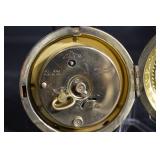 Antique Brass Pocket Watch Alarm Clock with Engraved Case and Roman Dial