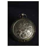 Antique Brass Pocket Watch Alarm Clock with Engraved Case and Roman Dial