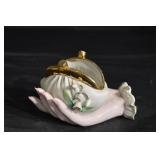 NIK Porcelain Lidded Trinket Box - Floral Hand Motif, Gold Accents