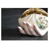 NIK Porcelain Lidded Trinket Box - Floral Hand Motif, Gold Accents