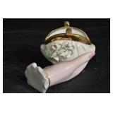 NIK Porcelain Lidded Trinket Box - Floral Hand Motif, Gold Accents