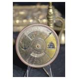 Antique Brass Religious Lot - Crucifix, Candelabrum, Teapot Lamp, Mini Chairs