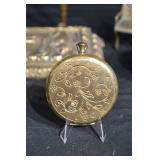 Antique Brass Religious Lot - Crucifix, Candelabrum, Teapot Lamp, Mini Chairs