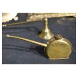 Antique Brass Religious Lot - Crucifix, Candelabrum, Teapot Lamp, Mini Chairs