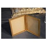 Antique Brass Religious Lot - Crucifix, Candelabrum, Teapot Lamp, Mini Chairs