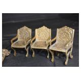 Antique Brass Religious Lot - Crucifix, Candelabrum, Teapot Lamp, Mini Chairs