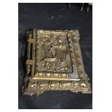 Antique Brass Religious Lot - Crucifix, Candelabrum, Teapot Lamp, Mini Chairs