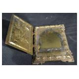 Antique Brass Religious Lot - Crucifix, Candelabrum, Teapot Lamp, Mini Chairs